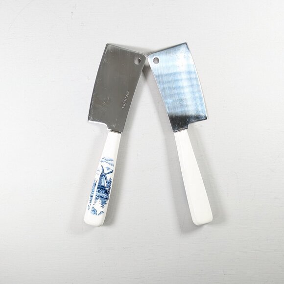 Set of 2 Mini Cheese Cleavers Stainless steel Blue and white handles - Picture 4 of 9